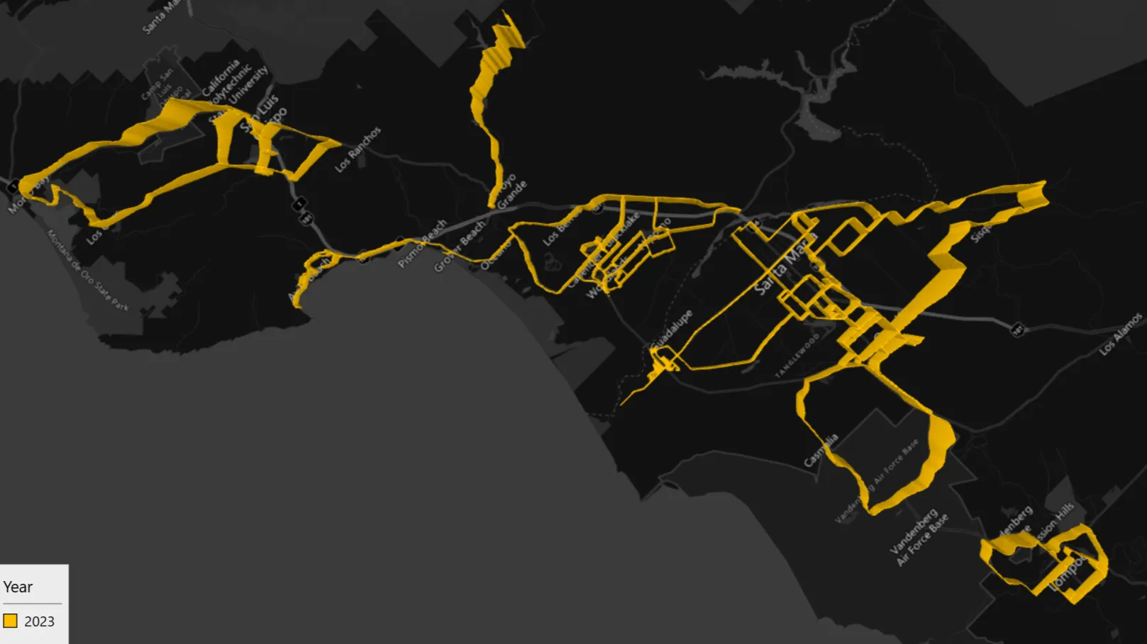 Visualization of my 2023 rides on the Cental Coast.